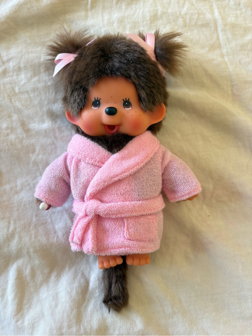 monchhichi girl doll in pink robe